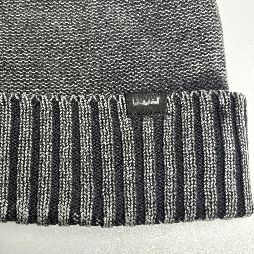 Levis Mens‎ Sherpa Lined Cuffed Knit Beanie Hat Charcoal Gray Black One Size OS
